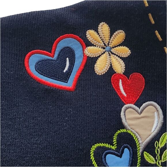 Vintage Womens Short Sleeve Embroidered Blouse Size 1X Flowers Hearts Navy Blue - Picture 6 of 8